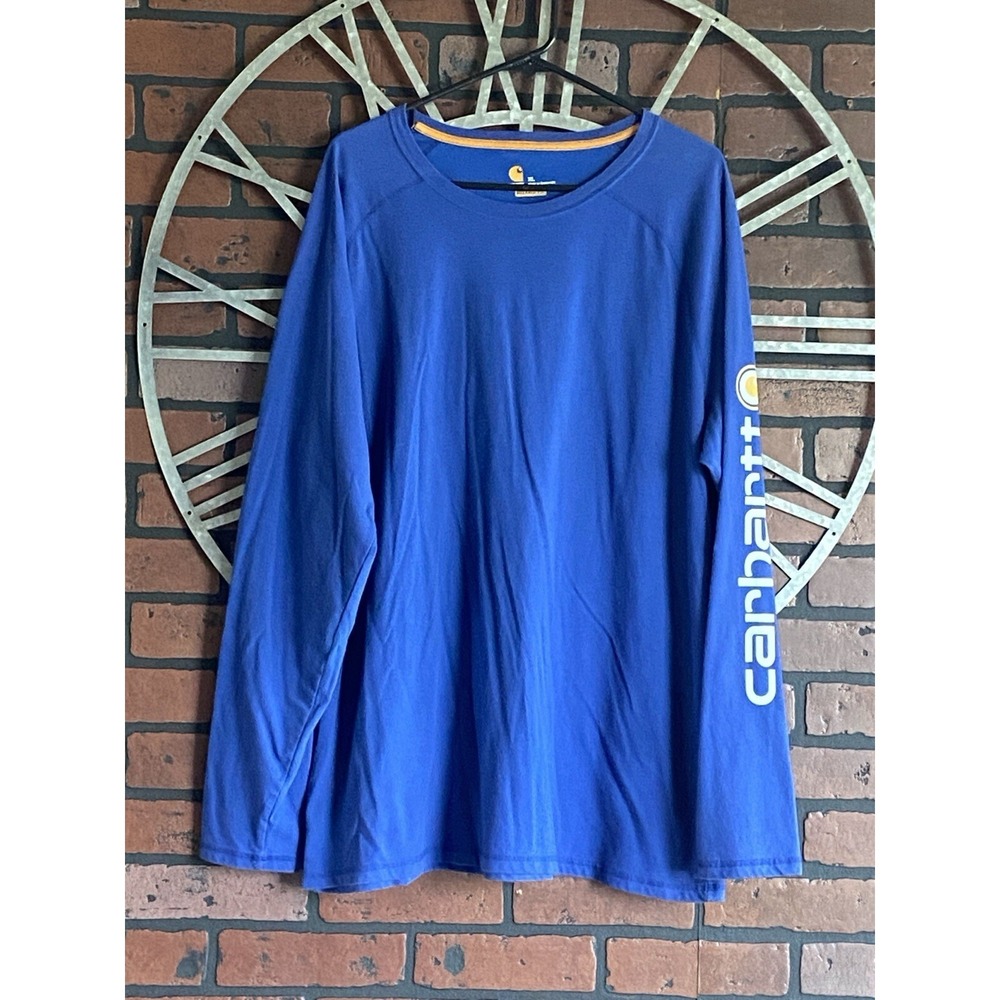Men's Carhartt Relaxed Fit Long Sleeve T-Shirt Marine Blue Stretch Soft Size XL